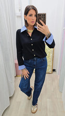 Cardigan Camicia Nero/Azzurro
