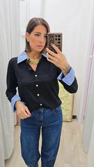 Cardigan Camicia Nero/Azzurro