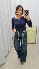 Maglia Scollo Trasversale Blu