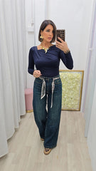 Maglia Scollo Trasversale Blu