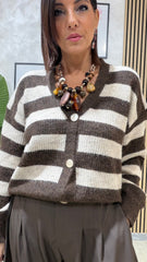 Cardigan Righello Marrone