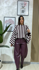 Pantalone eco pelle prugna